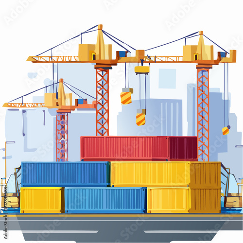 busy seaport terminal with cranes loading cargo