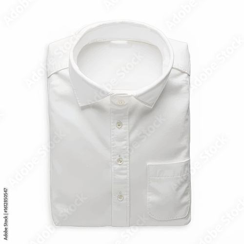 Folded white shirt with button-down collar on clean background  