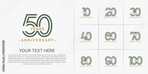 Anniversary logo style double line number set. brown and green color on white background for celebration event