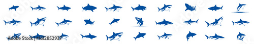 isolated blue shark silhouettes collection