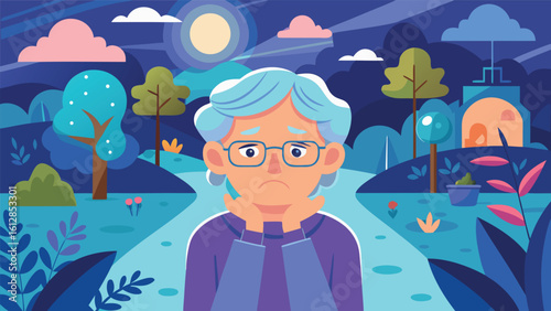 Feeling lonely in a tranquil nighttime landscape with a full moon shining brightly overhead