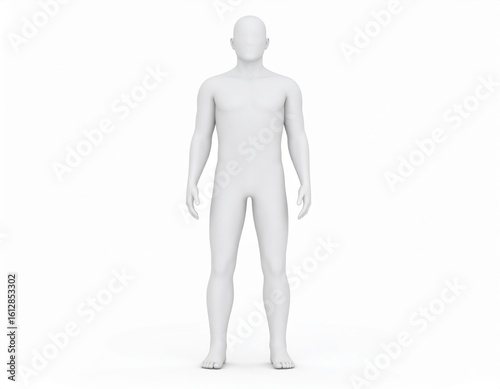 Blank White Male Mannequin Standing on White Background Full Shot.