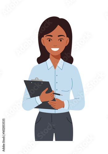 Young HR Manager with Clipboard Flat-style vector illustration