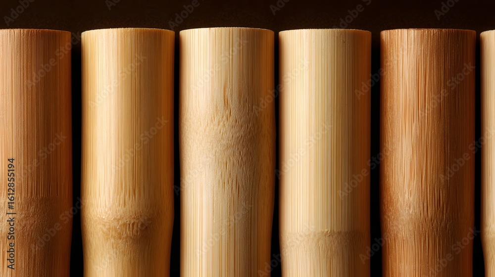Naklejka premium Close-up view of multiple cylindrical bamboo sections.