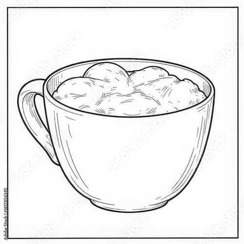 Cup of whipped cream in a simple line art style  