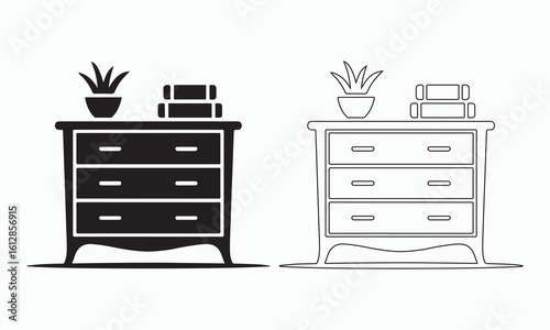 Vector Illustration of Two Vintage Dressers with Lamp and Mirror
