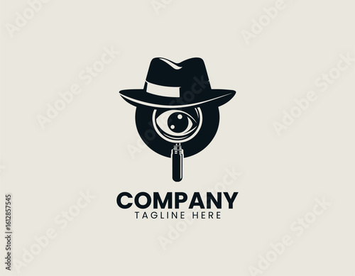 Mystery Detective Magnifying Glass Hat Investigation Vector Logo Design