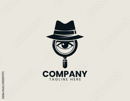Mystery Detective Magnifying Glass Hat Investigation Vector Logo Design