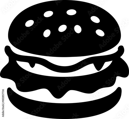 Minimalist Black and White Hamburger Silhouette with Bold Line Details