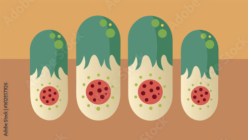 Colorful nail art featuring a whimsical design inspired by bacteria in a playful style suitable for a light-hearted decoration