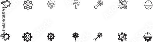 set of gear, cog icon, sprocket, machinery part, industrial, mechanical, engineering, black and white, monochrome, abstract, minimalist, vector, simple, minimalist icons