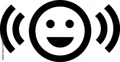Graphic Silhouette of Smiling Emoji Face with Radiating Sound Lines