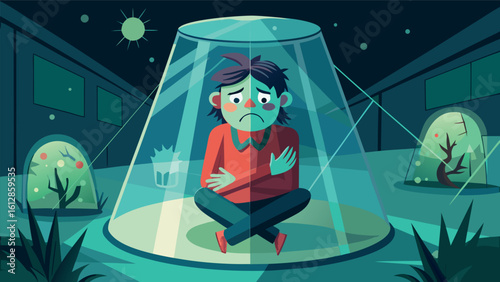 Emotional isolation conveys feelings of sadness and despair in a night setting with animated elements
