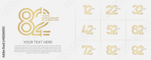 Anniversary logo type set with double line number. gold color for celebration event