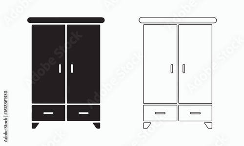 Simple black and white wardrobe icon.
