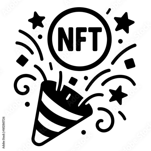 NFT Party Popper with Confetti - Celebrating Non-Fungible Token Success