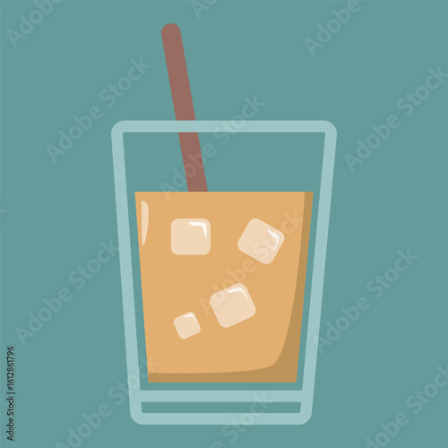 A Glass of ice coffee. cold drink and beverage. Vector Illustration