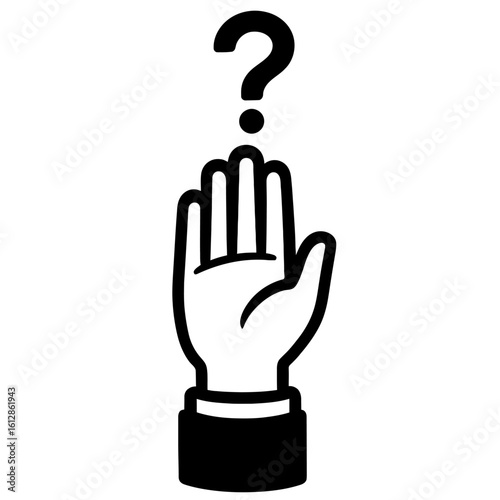 Black and White Hand with Question Mark Above, Symbolizing Query, Uncertainty, or Seeking Help