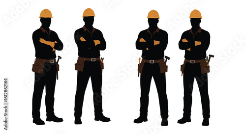 Construction Worker Silhouette with Tool Belt and Hard Hat Pattern