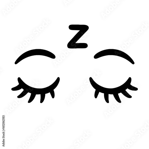 Black and White Closed Eyes with Zzz Symbol, Representing Sleep, Rest, and Dreaming
