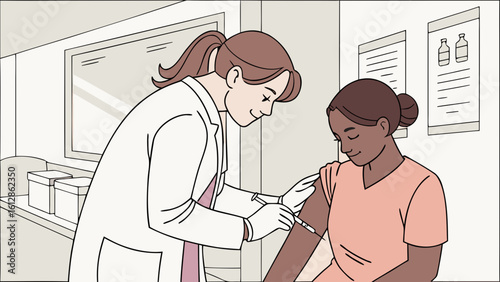 Vaccination shot doctor injecting patient with needle syringe for disease prevention healthcare immunization