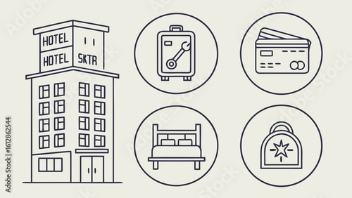Hotel booking travel vacation accommodation service amenities and facilities vector illustration