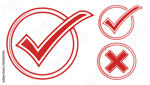 Red check marks and cross marks vector illustration for approval and rejection confirmation design element