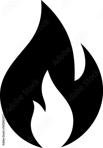 Minimalist Black Silhouette of Stylized Flame with Inner Shape for Symbolic Energy and Passion Representation