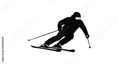 Silhouette of a Skier in Action on a White Background