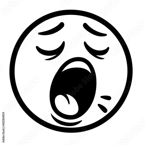 Black and White Yawning Face Expressing Sleepiness, Tiredness, and Boredom