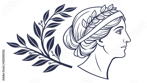 Elegant greek goddess with laurel wreath vector illustration for logo design and tattoo art projects