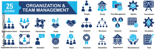 Organization And Team Management Icon Set 25 Outline Icons In Modern Style