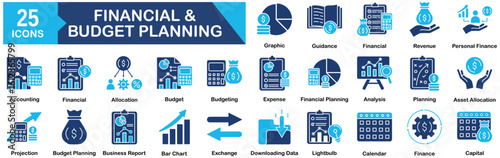 Financial And Budget Planning Icon Set 25 Outline Icons In Modern Style