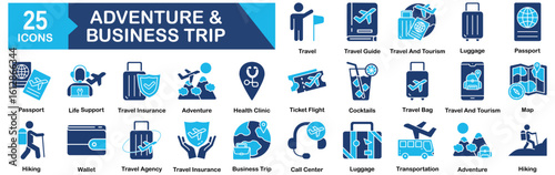 Adventure And Business Trip Icon Set 25 Outline Icons In Modern Style