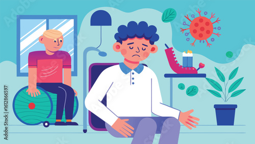 Two individuals in a health care setting, one expressing concern and the other providing support, reflecting on emotional well-being