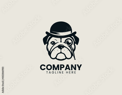 Sophisticated Bulldog Gentleman Pet British Style Vector Logo Design