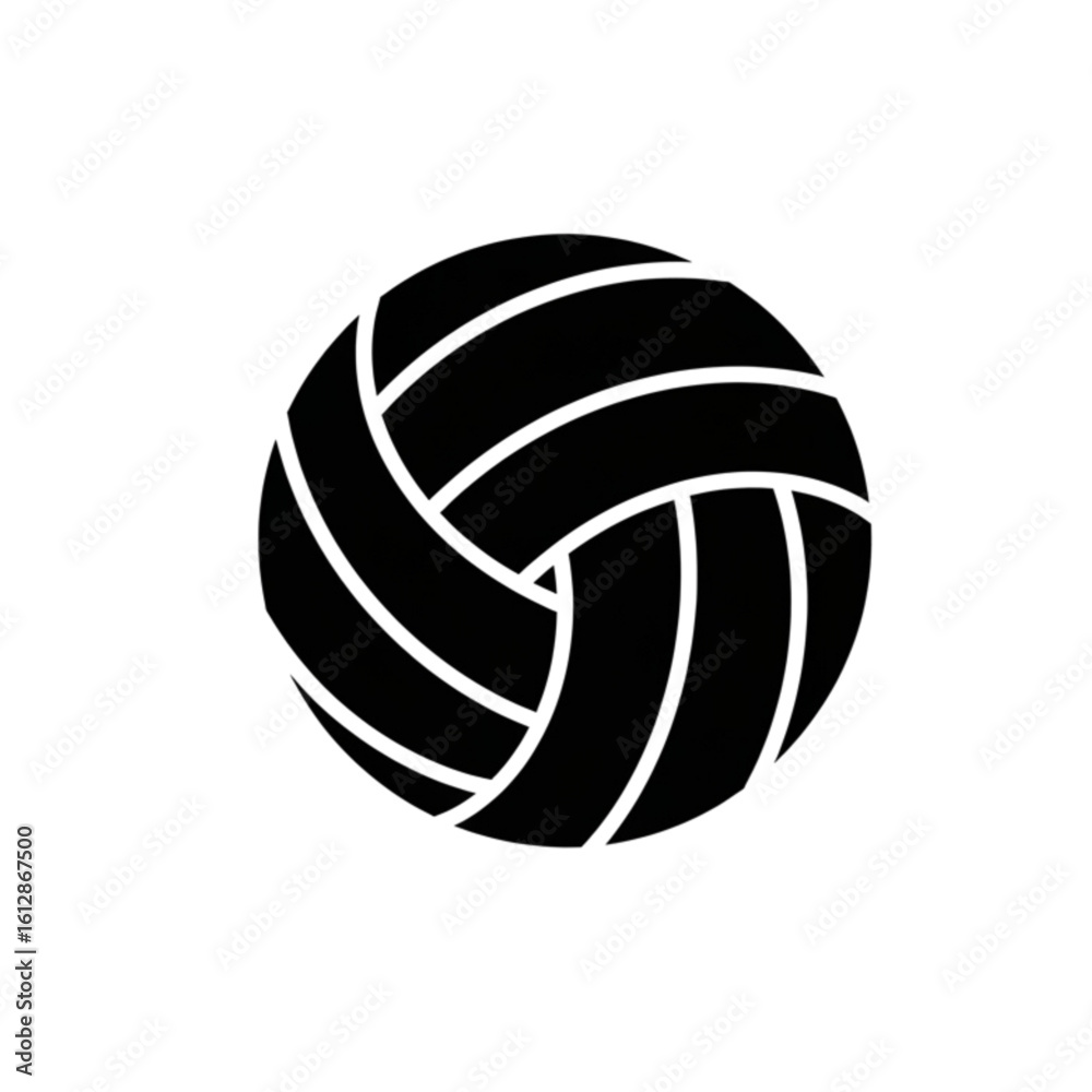 Simple black volleyball glyph icon. Minimalist vector graphic of a sports ball for team games, beach recreation, or athletic competition Simple black volleyball glyph icon. Minimalist vector graphic of a sports ball for team games, beach recreation, or athletic competition