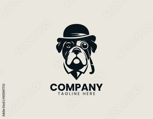 Sophisticated Bulldog Gentleman Pet British Style Vector Logo Design