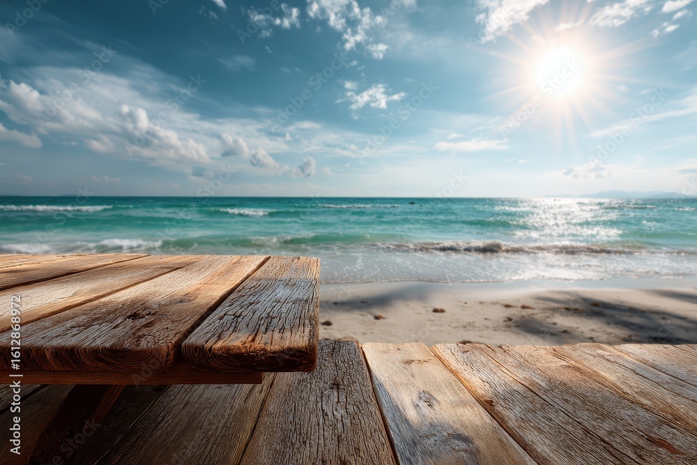 Fototapeta premium Relaxing moments on a tropical fine sandy beach with clear sea, vibrant sky, and warm sunshine captured during the afternoon