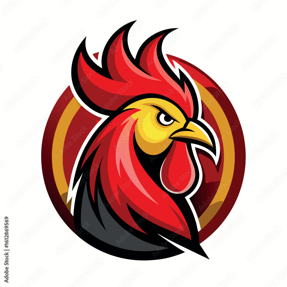 Obraz premium Colorful rooster illustration with bold features and energetic design