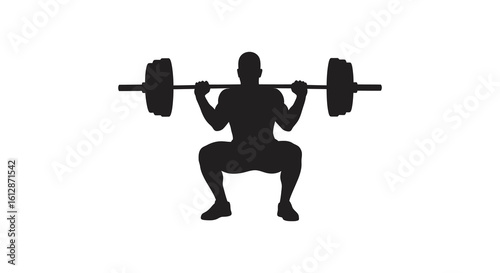 Silhouette of a man doing a barbell squat exercise