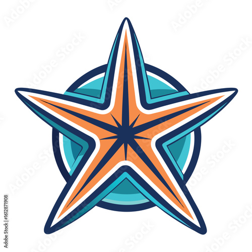 Bright five-point star logo design featuring bold colors, perfect for nautical themes, marine brands, or coastal decorations