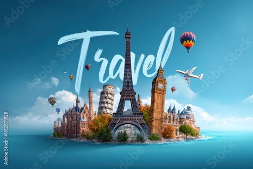 Explore famous landmarks around the world with vibrant designs capturing the essence of travel and adventure in a creative landscape