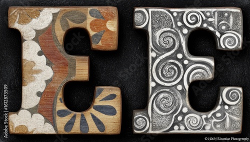 Two ornate wooden letters 