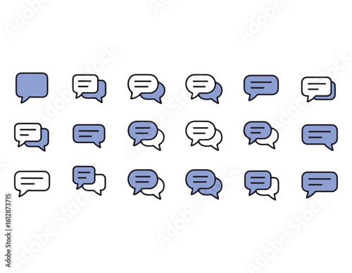 Collection of Speech Bubble Icons Representing Communication Messages and Social Media Interactions with Modern Minimalist Design