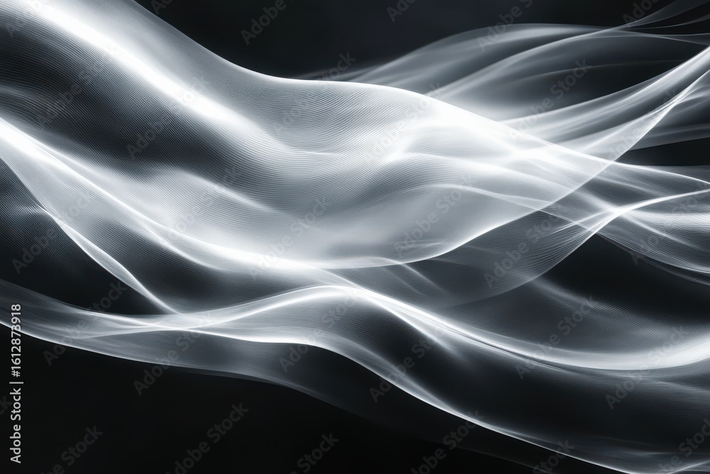 Obraz premium White and black image of a wave with a black background. Dark grainy banner background white black gradient abstract poster header cover backdrop design glowing noise texture effect.