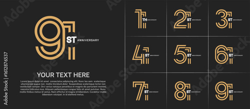 Anniversary set design with double line number. gold and silver color for celebration event