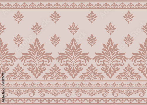 traditional damask vector pattern with seamless damask vector design and elegant damask vector border for textile or wallpaper