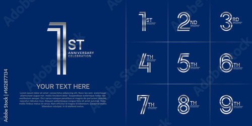 Anniversary logo set with double line number style. silver color can be use for special moment
