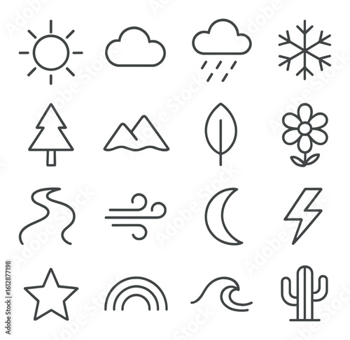 Minimal weather and nature outline icons on gradient background